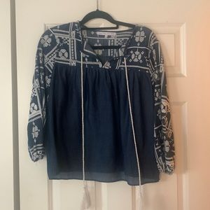 lightweight denim top with white embroidery